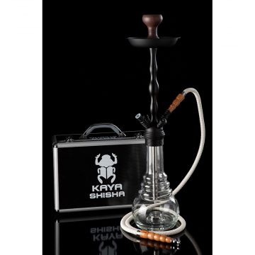 Kaya Shisha – Hookah Pipe – Curvy Clear Glass Base in Metal Case 