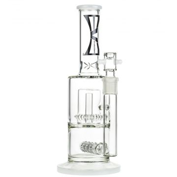 Evolution Bario Glass Straight Ice Bong With Double Perc | White - Side View 1