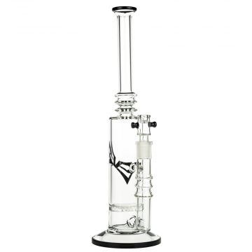 Evolution Glass Straight Bong With Crosshatch Perc | Black - Side View 1