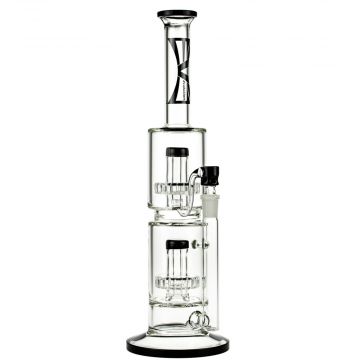 Evolution Double Rawdog Bong with Double Tire Perc | Black - Side View 1