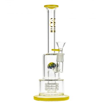 Glasscity Limited Edition Bong with Worked Drum Perc | Yellow - Side View 1