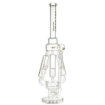 Tsunami Glass Sprinkler Perc Quadruple HoneyComb Chamber Vapor Bong | Clear - Side View 1