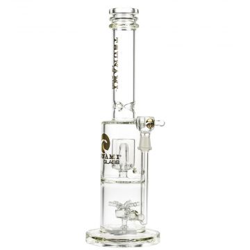 Tsunami Glass Straight Ice Bong with Cube Perc and Sprinkler Perc | Clear - Side View 1