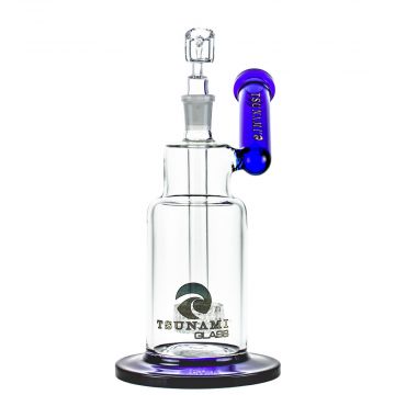 Tsunami Glass Showerhead Sidecar Dab Rig | Blue - Front View 