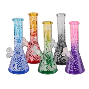 Black Leaf Sandblast Beaker Ice Bong | 9.8 Inch | Available Colors