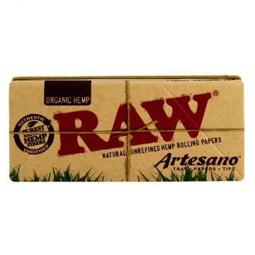 RAW Artesano Organic King Size Slim Hemp Rolling Papers with Tray and Tips | Five Pack