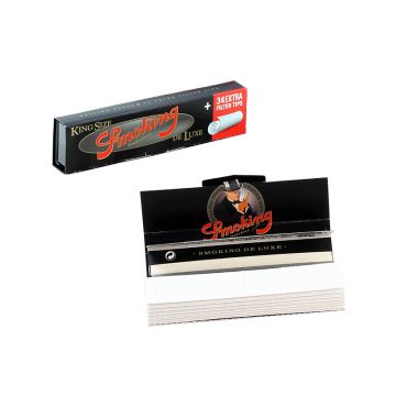 Smoking Deluxe King Size Slim Rolling Papers with Filter Tips - 33 leaves + 34 tips per pack