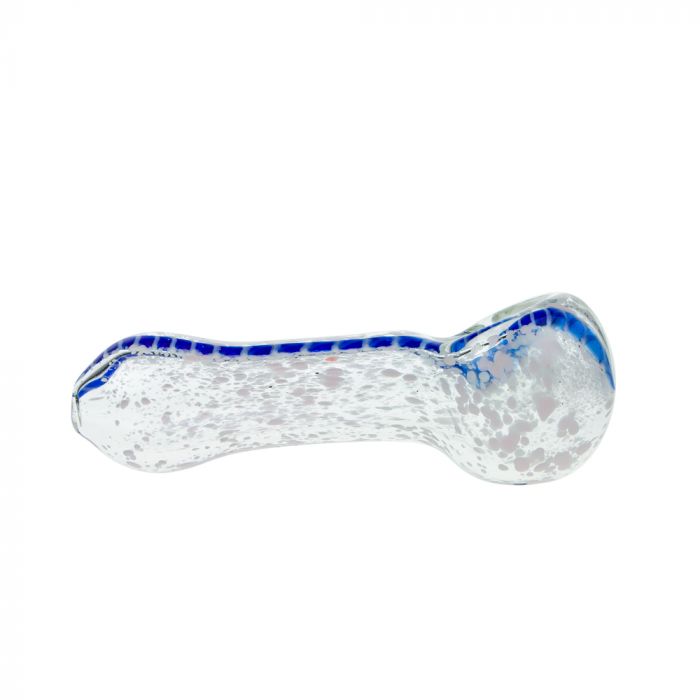 G-Spot Glass Spoon Pipe - White Frit with Blue Stripe main product photo