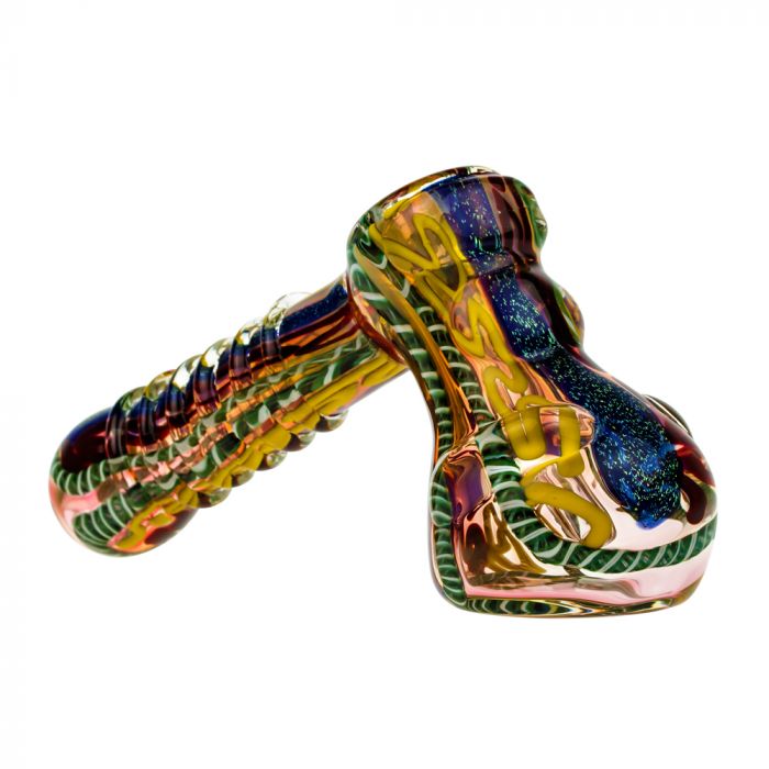 G-Spot Glass Hammer Bubbler Pipe - Fumed with Dichro and Color Stripes main product photo
