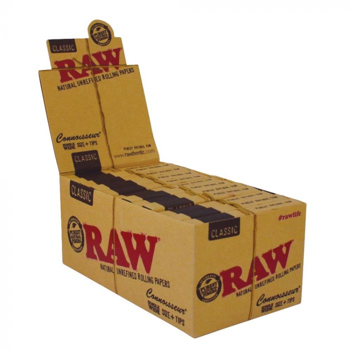 RAW Connoisseur Single Wide Rolling Papers with Filter Tips | Box main product photo