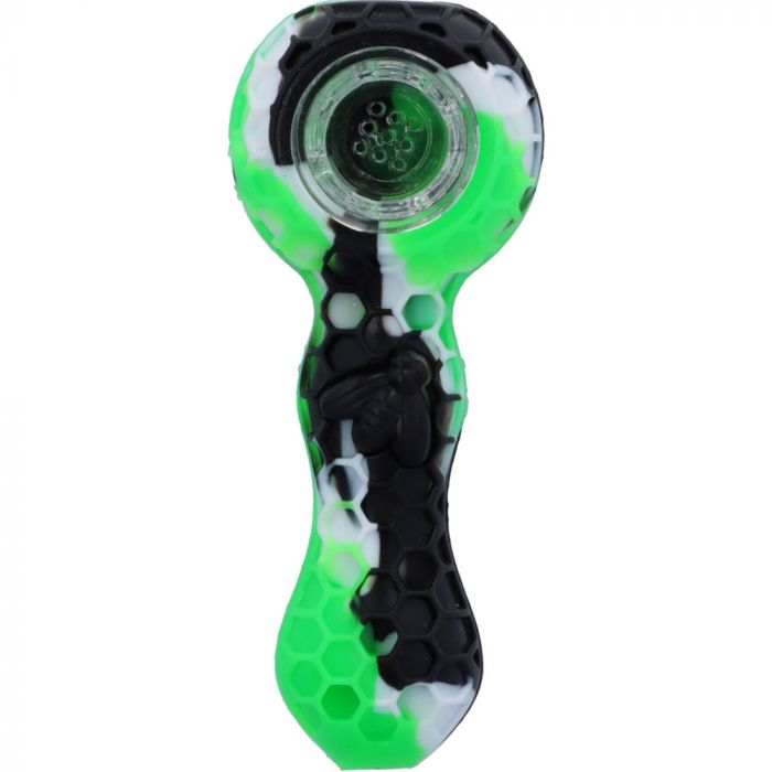 Silicone Random Color Spoon Pipe with Glass Bowl | 4.5 Inch | Green | top view