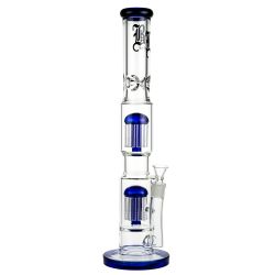 Black Leaf Glass Straight Double 10-Arm Tree Percolator Ice Bong | Blue