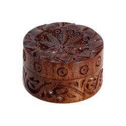 Rosewood Herb Grinder Carved Pot Leaf Lid | 2-part | 35mm wide