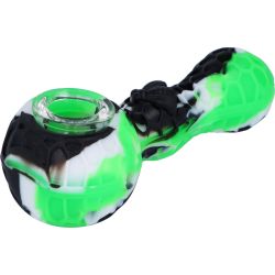 Silicone Random Color Spoon Pipe with Glass Bowl | 4.5 Inch | Green | side view 1